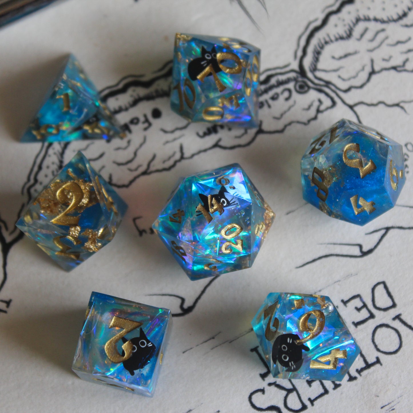 Aqua Cat 7-Piece Dice Set