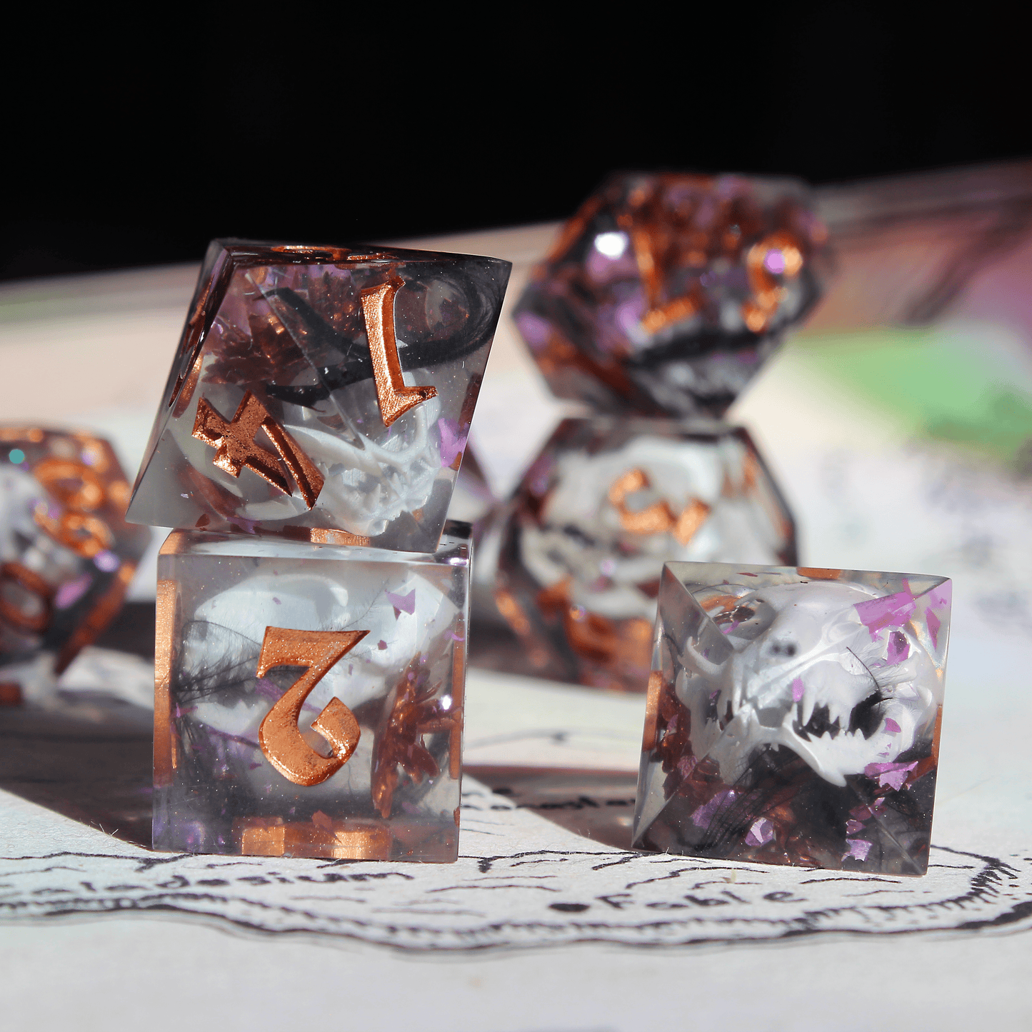 Haunted Cat Skull 7-Piece Dice Set