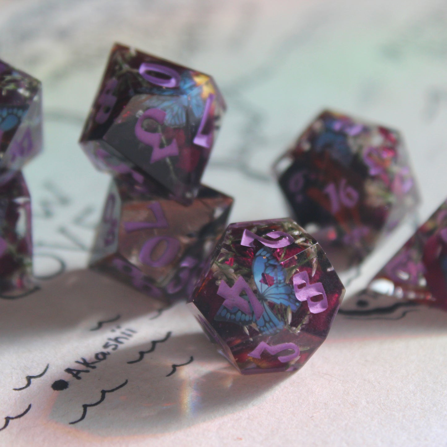 Magical Butterfly & Flower Meadow 7-Piece Dice Set