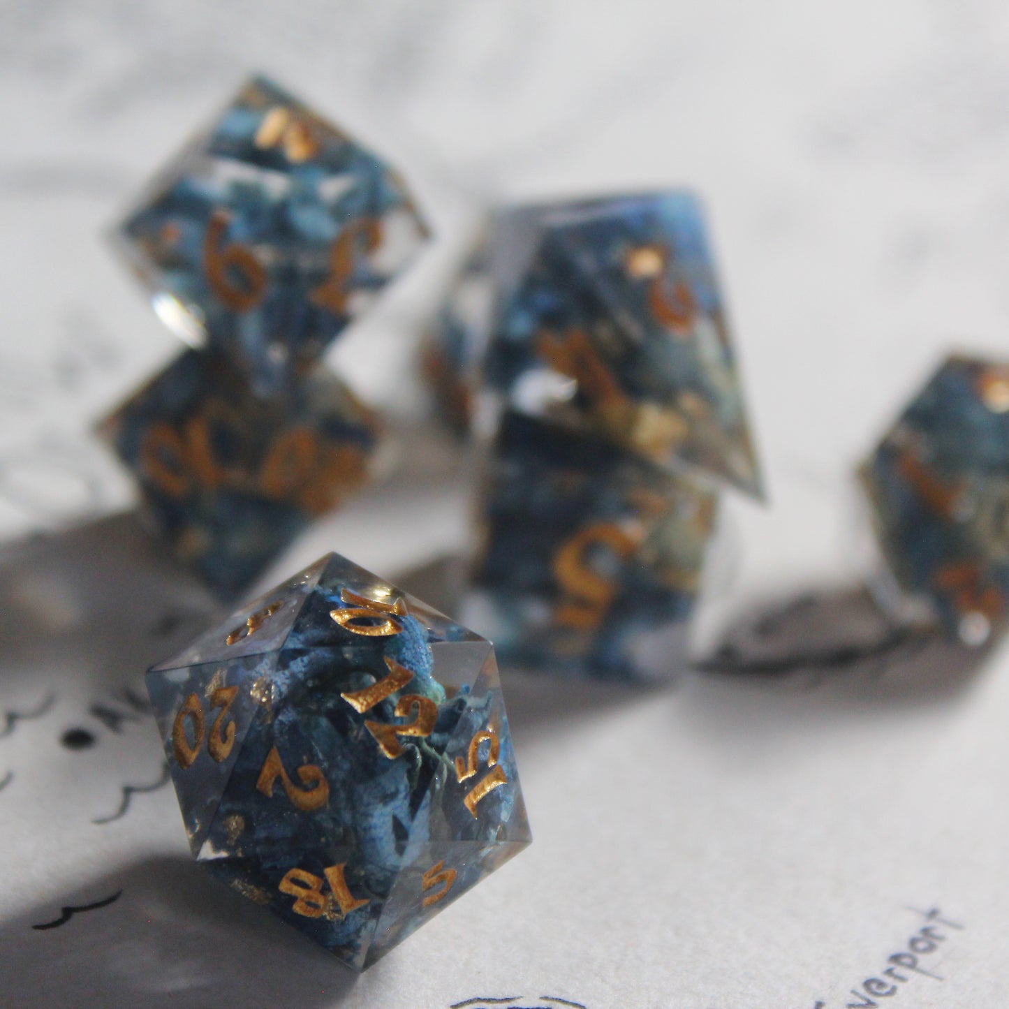 Enchanted Blue Hydrangea Flower 7-Piece Dice Set