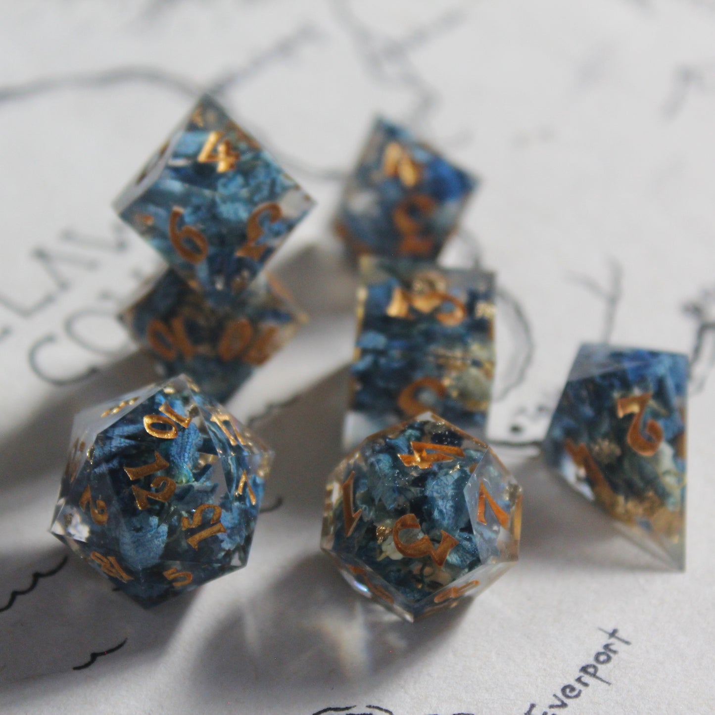 Enchanted Blue Hydrangea Flower 7-Piece Dice Set