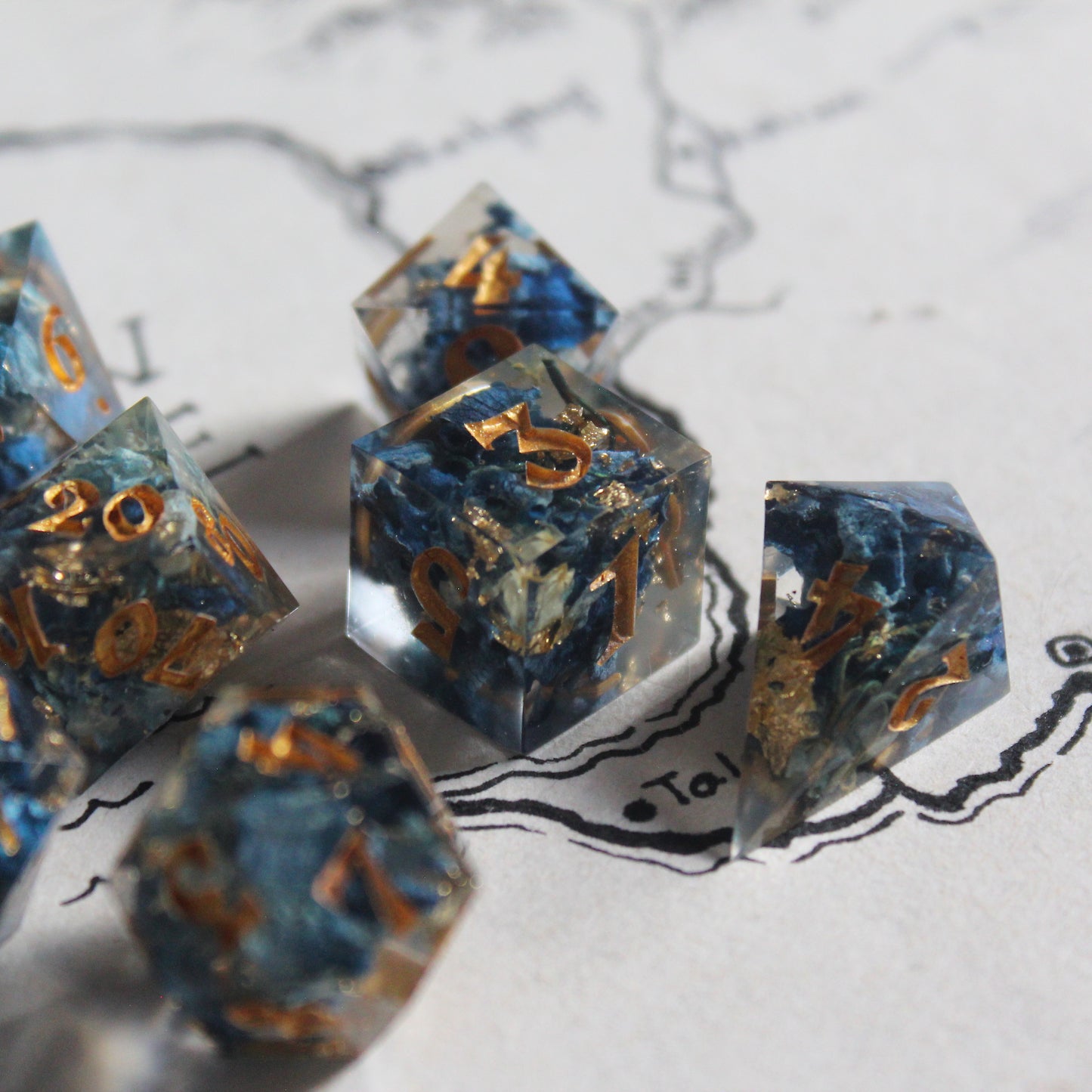 Enchanted Blue Hydrangea Flower 7-Piece Dice Set