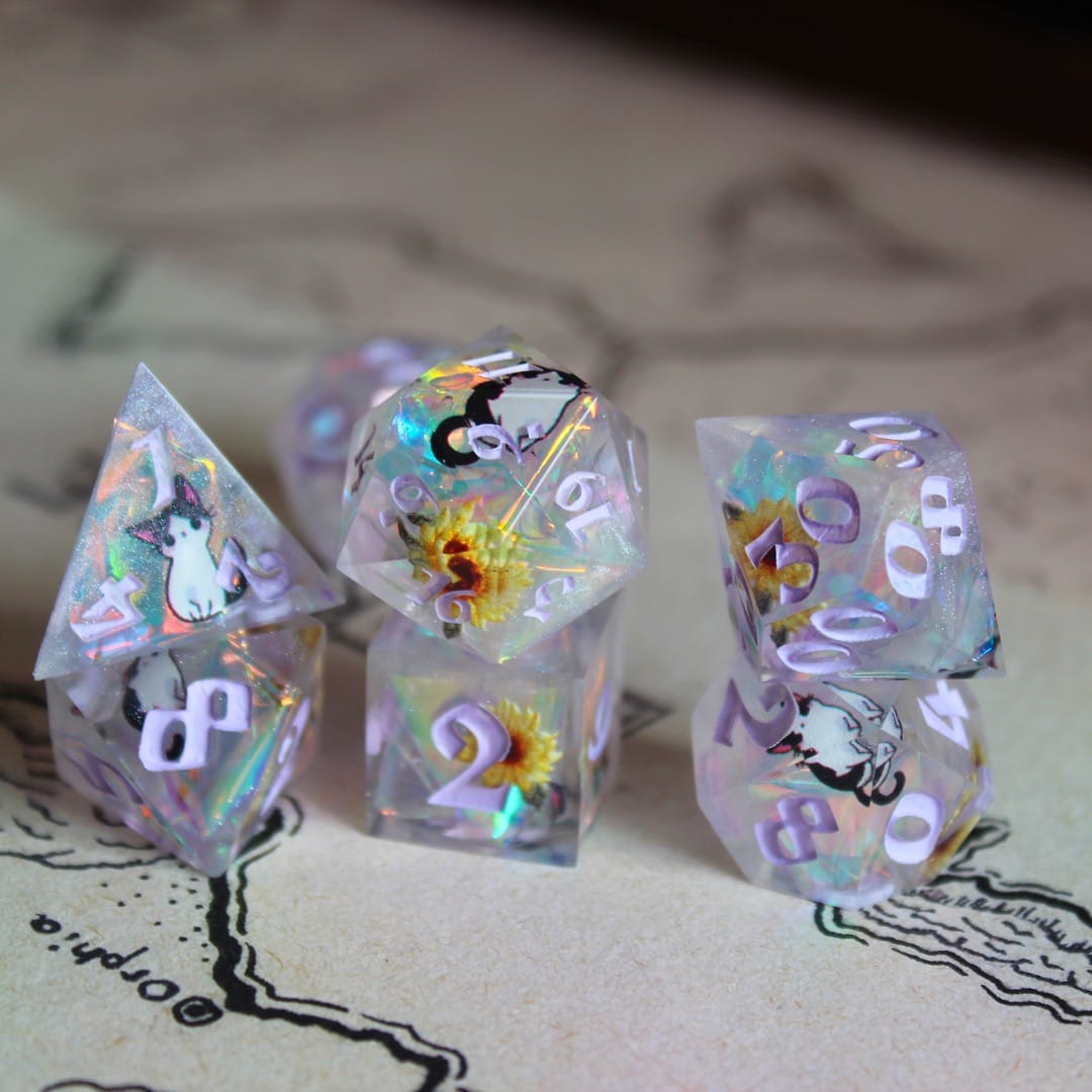 Kitty in the Sun 7-Piece Polyhedral Dice Set