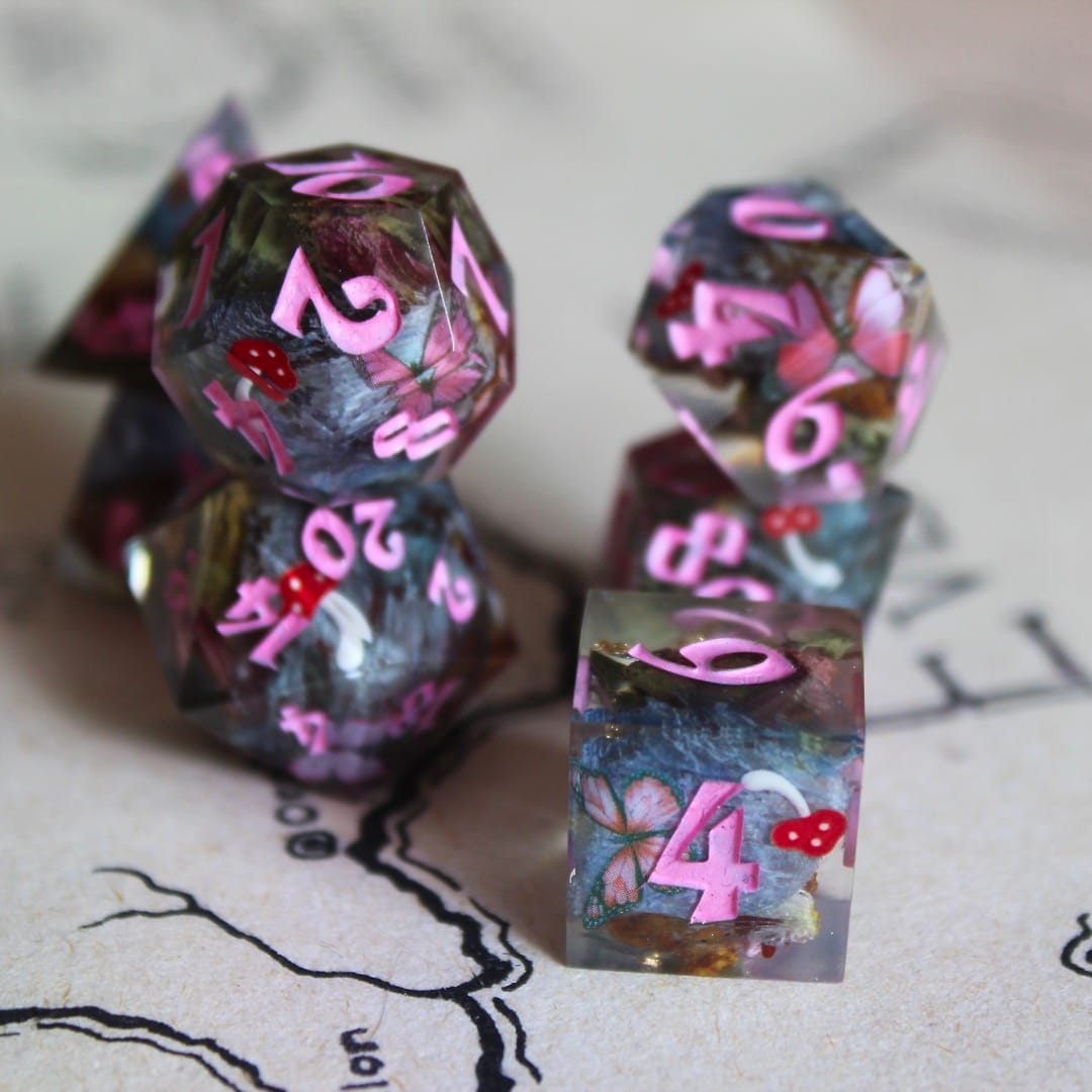 Butterflies & Mushrooms 7-Piece Polyhedral Dice Set