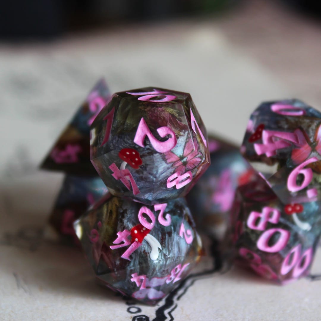Butterflies & Mushrooms 7-Piece Polyhedral Dice Set