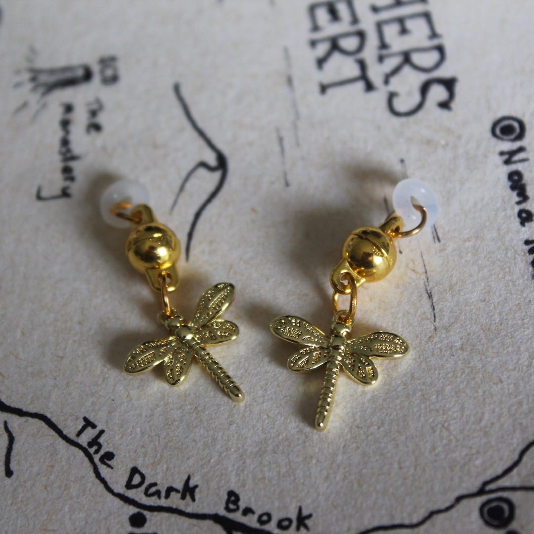 Gold Dragonfly Dangle Glasses Charm