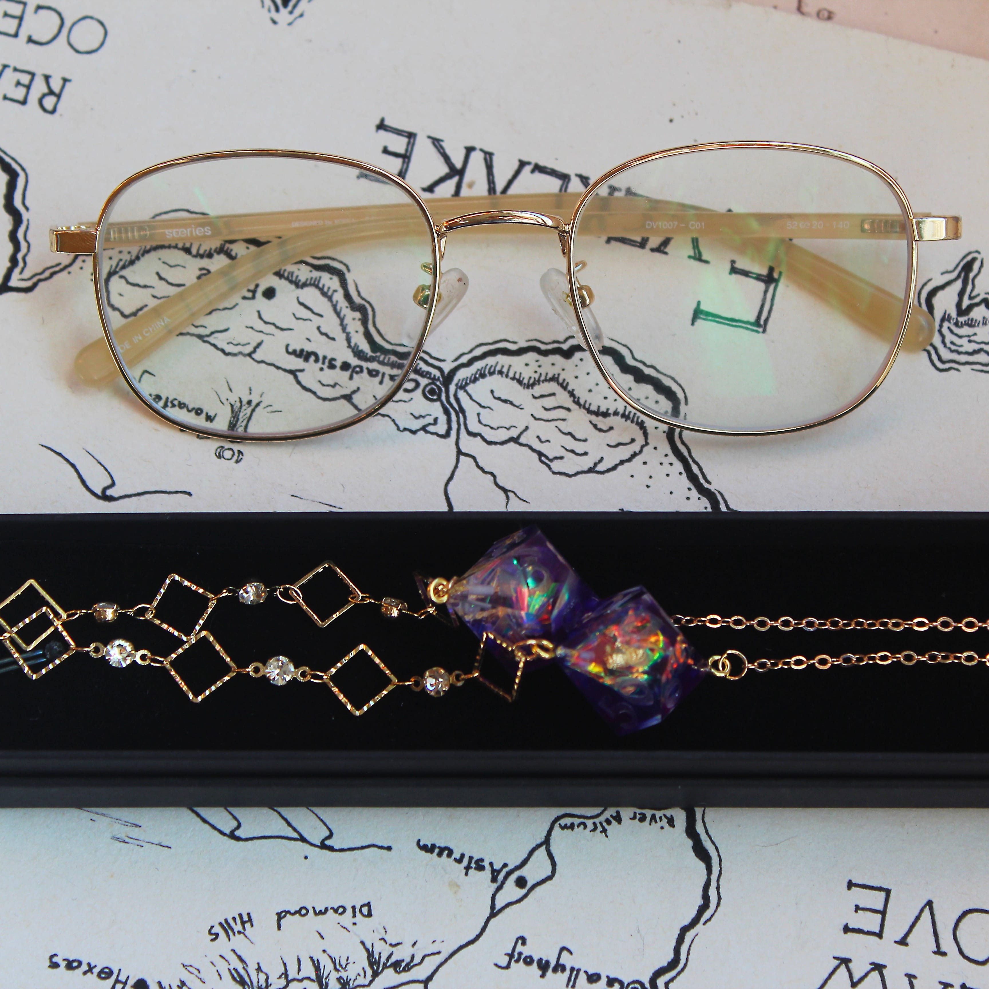 Funky Rainbow Purple Glasses Chain with Dice