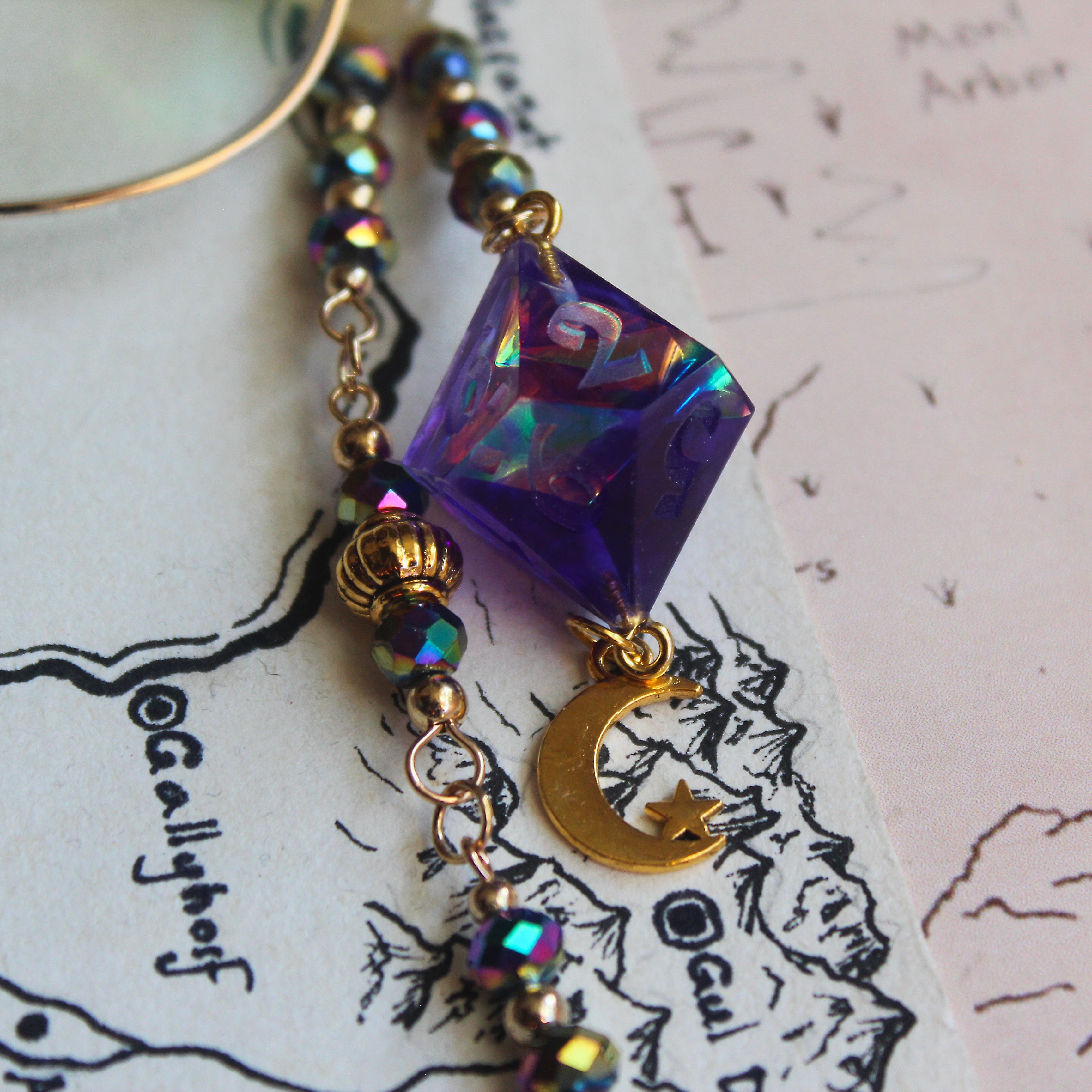 Rainbows with Iridescent Beads Glasses Chain with Dice