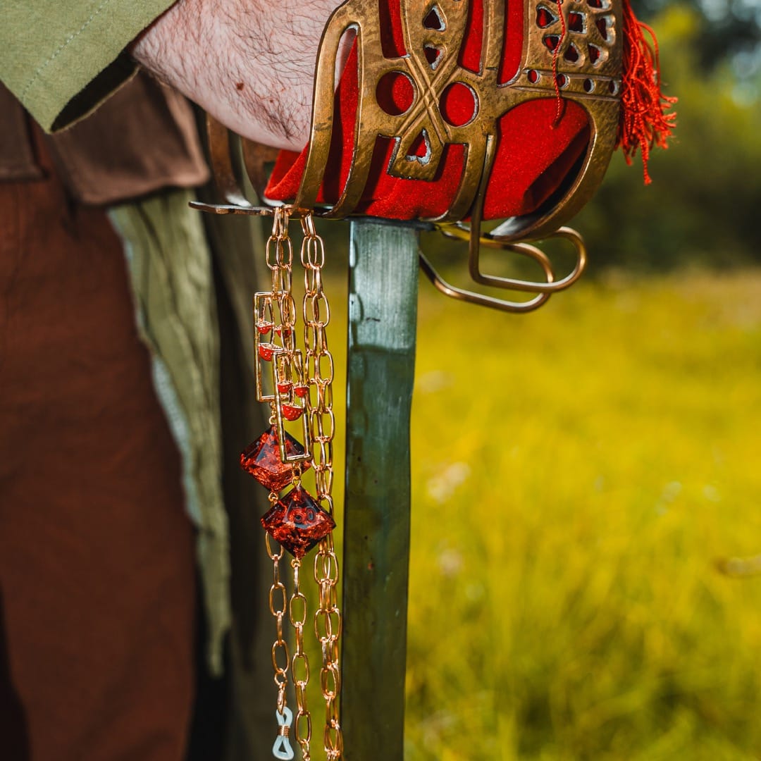 Ruby Red Fungi Friends Glasses Chain with Dice