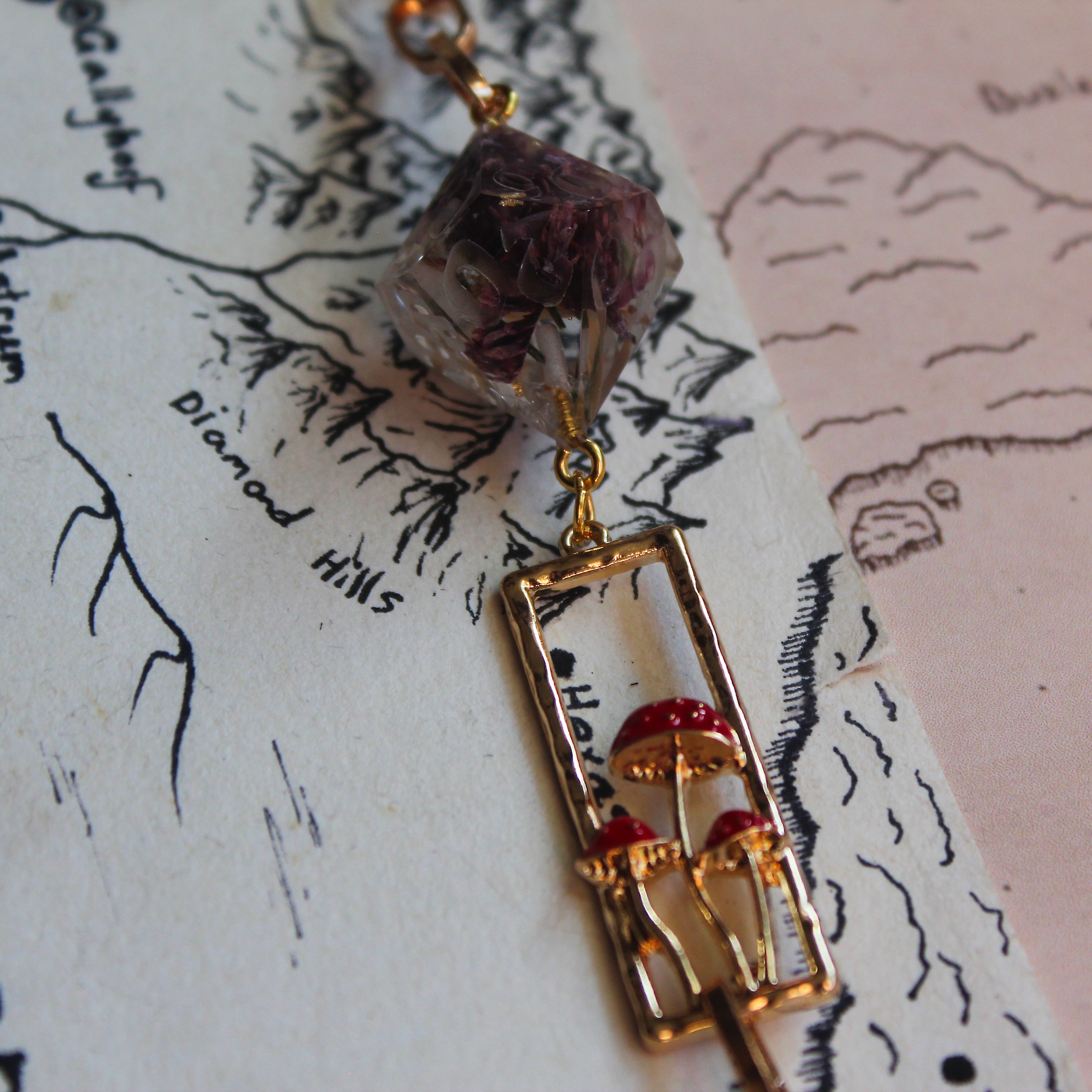 Homegrown Florals and Fungi Glasses Chain with Dice