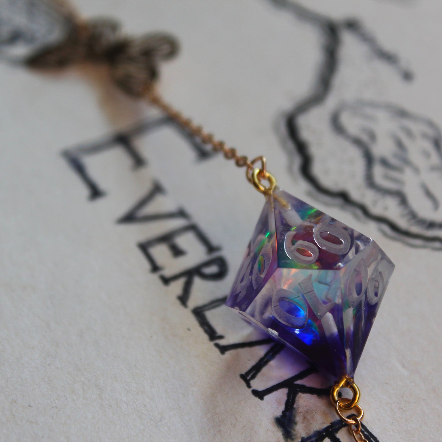 Butterflies & Enchanted Purple Flowers Glasses Chain with Dice