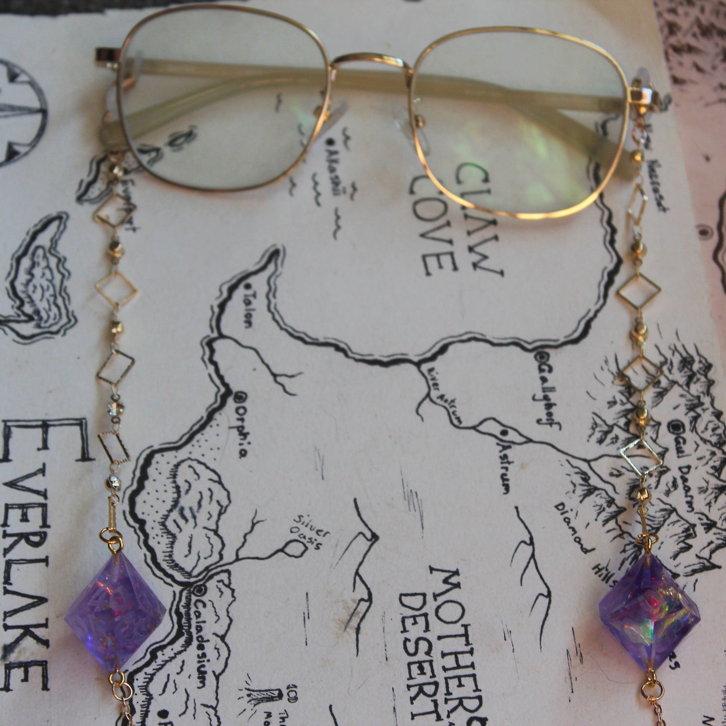 Purple Fairy Treasure Dice Glasses Chain