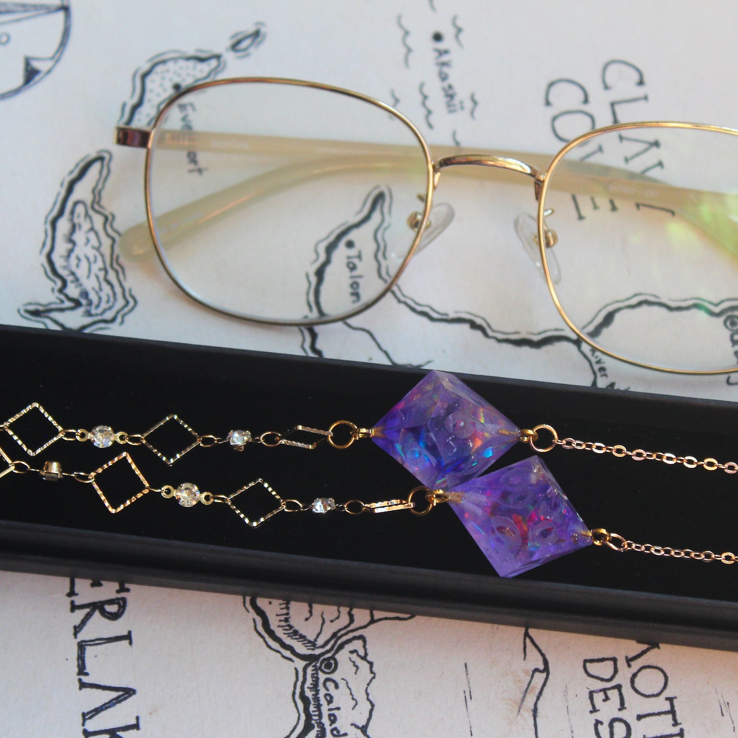 Purple Fairy Treasure Dice Glasses Chain