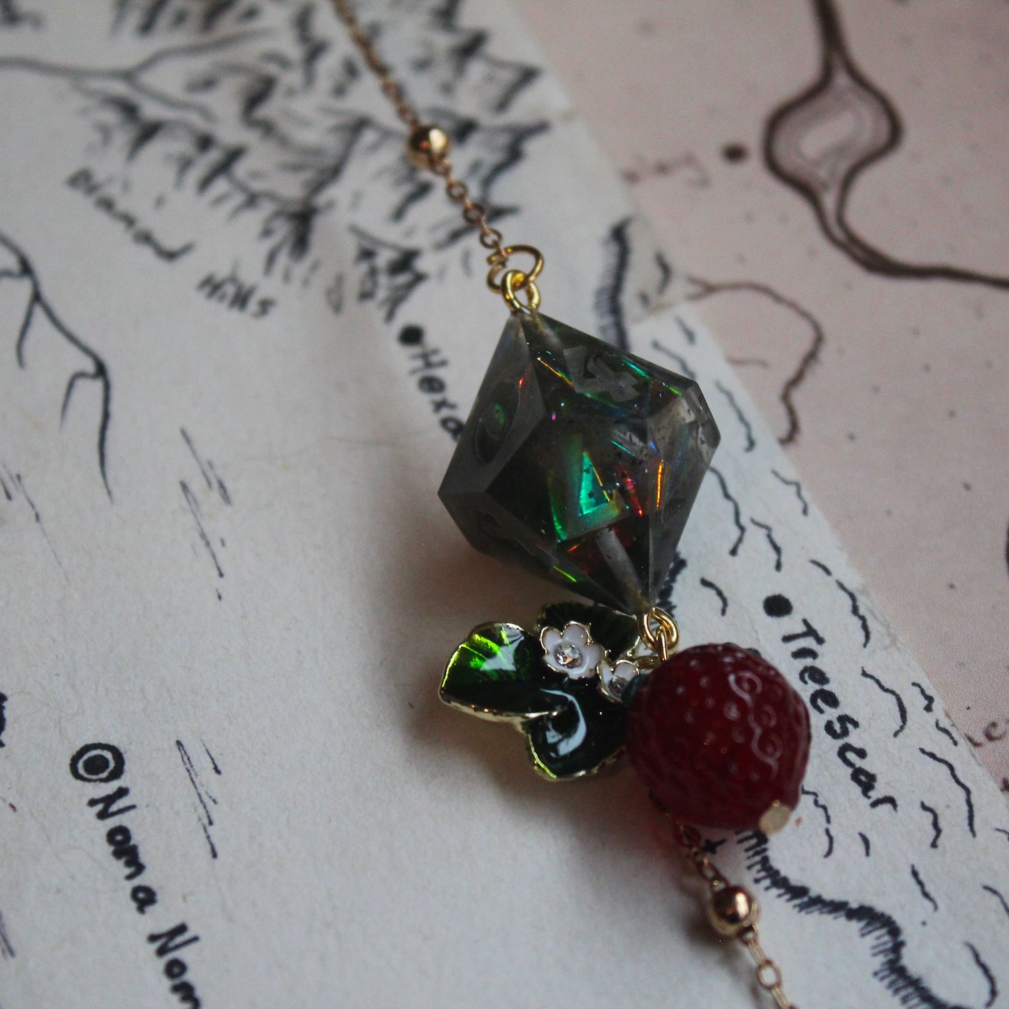 Bewitched Strawberries Glasses Chain with Dice