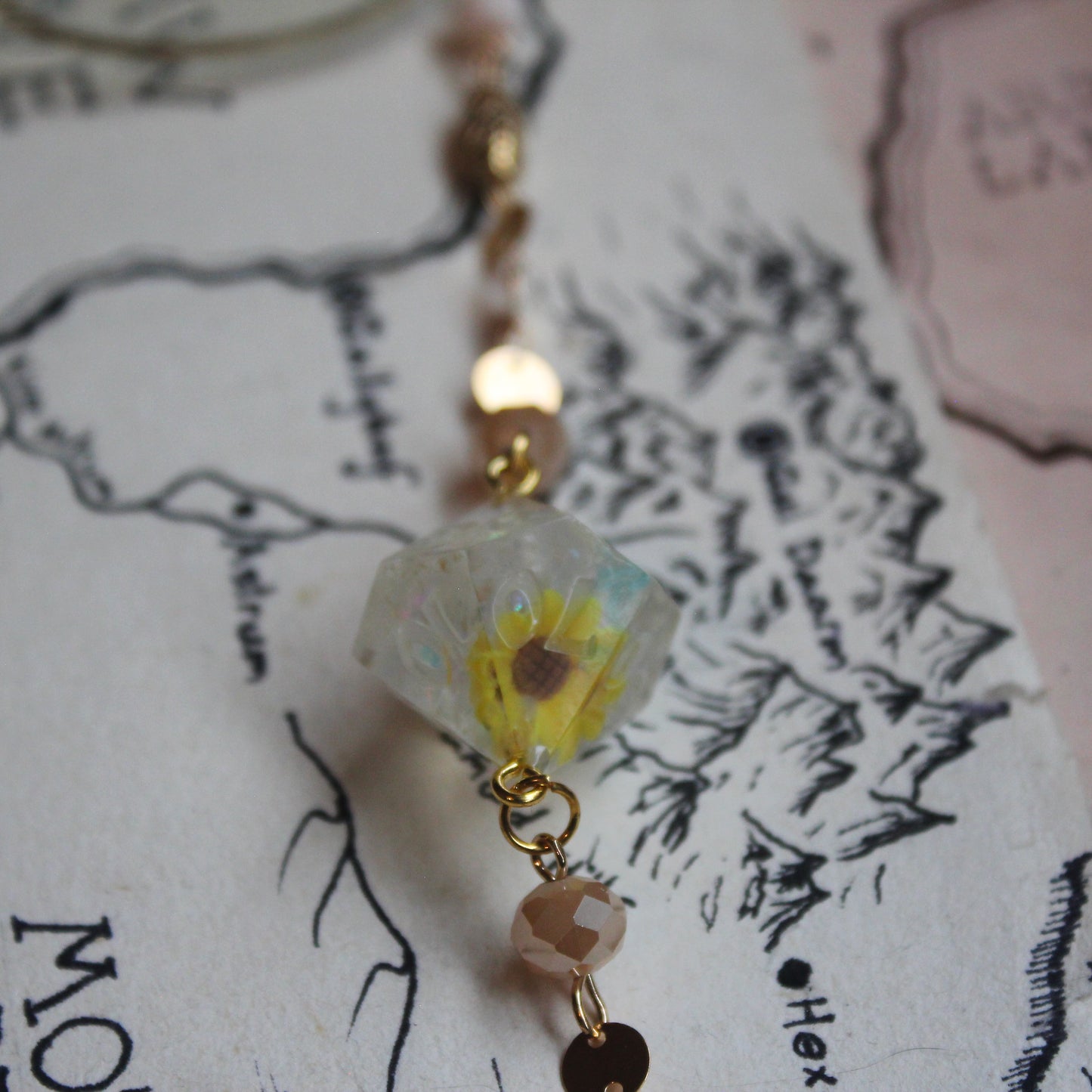 Artificial Moth & Sunflower Glasses Chain with Dice