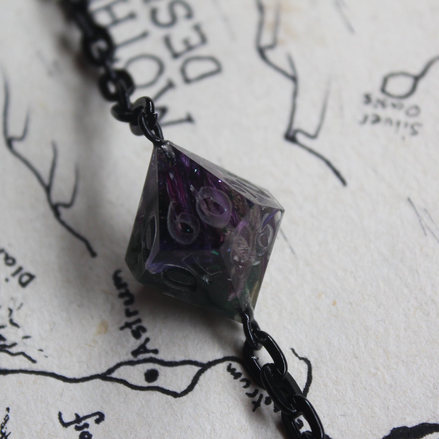Witch's Plum Potion Glasses Chain with Dice