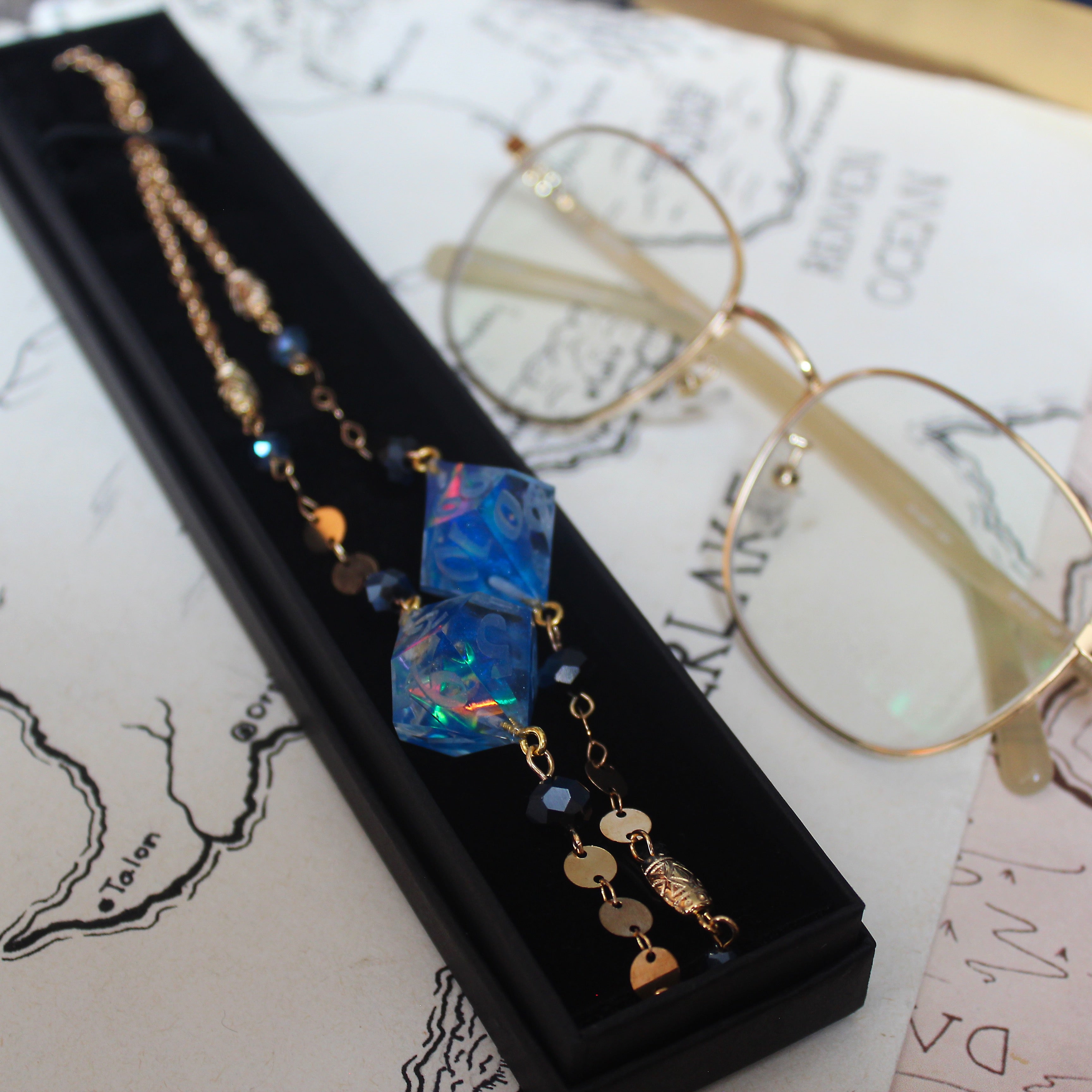 Mermaid Blue Glasses Chain with Dice