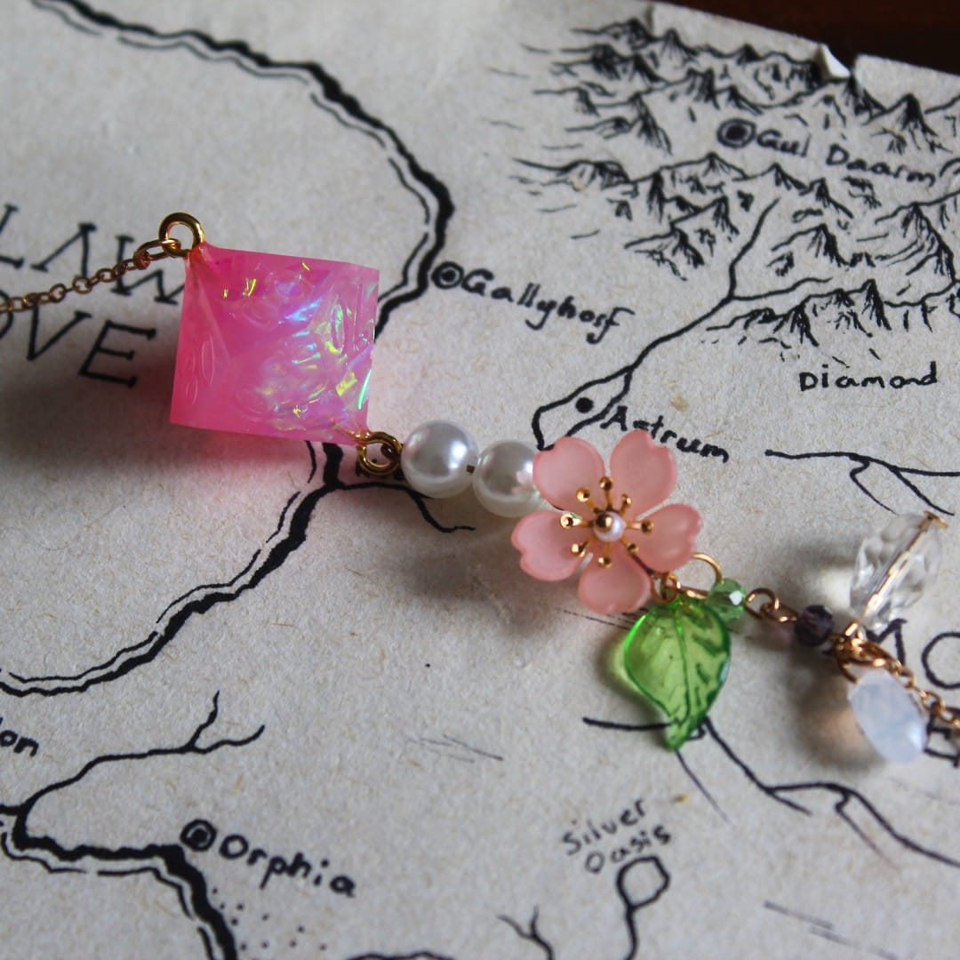 Lotus Pink Florals Glasses Chain with Dice