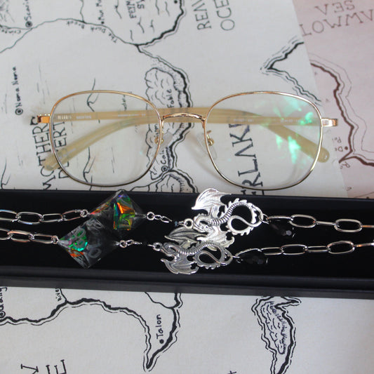 Silver Dragon's Secrets Glasses Chain with Dice