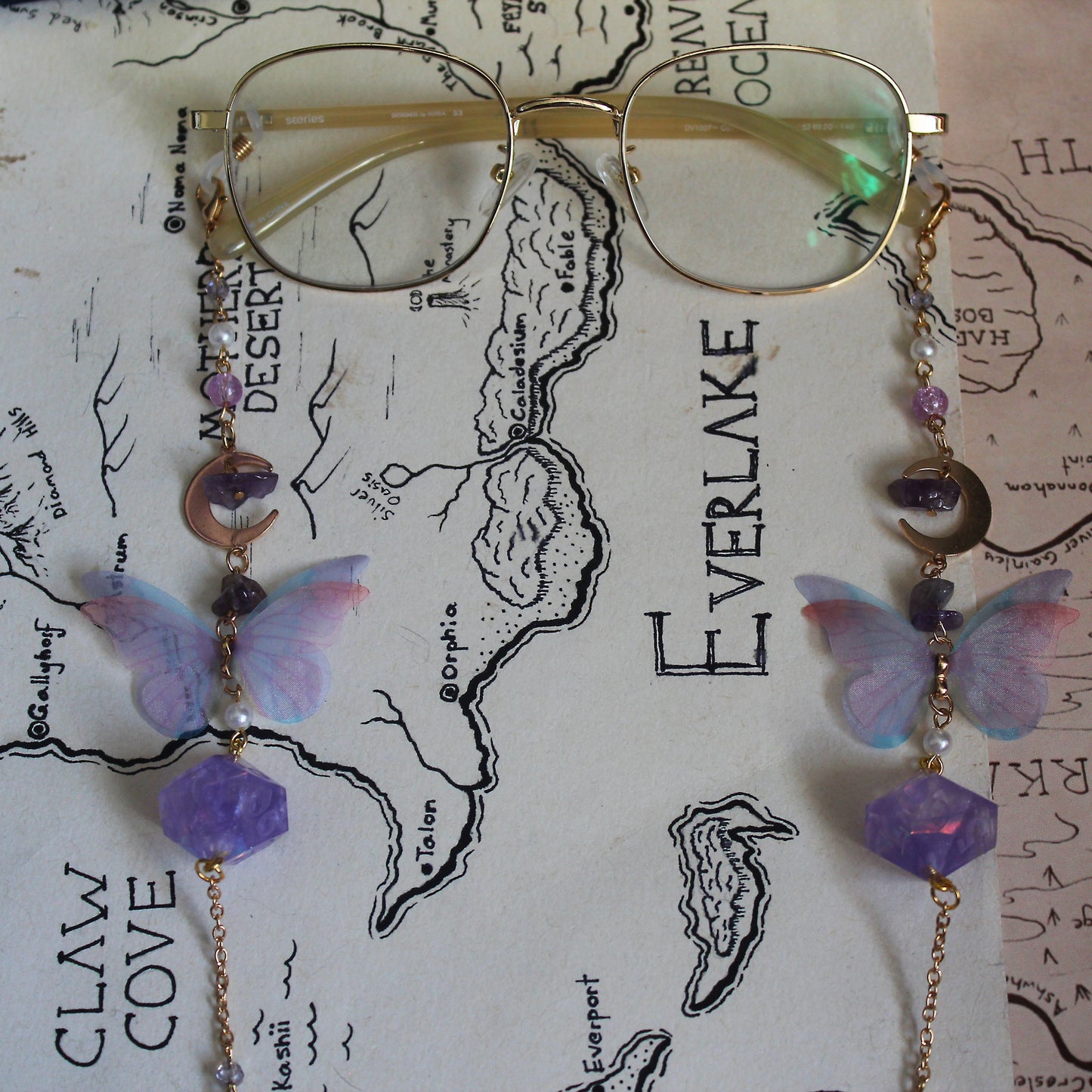 Fairy Butterfly Glasses Chain with Dice