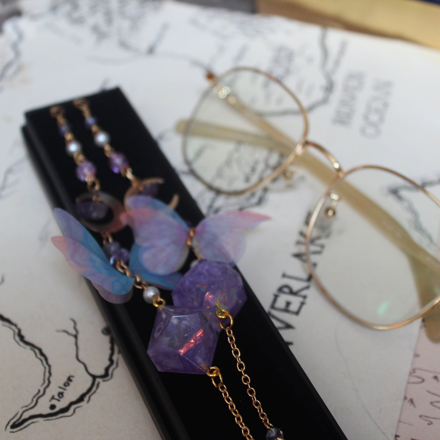Fairy Butterfly Glasses Chain with Dice