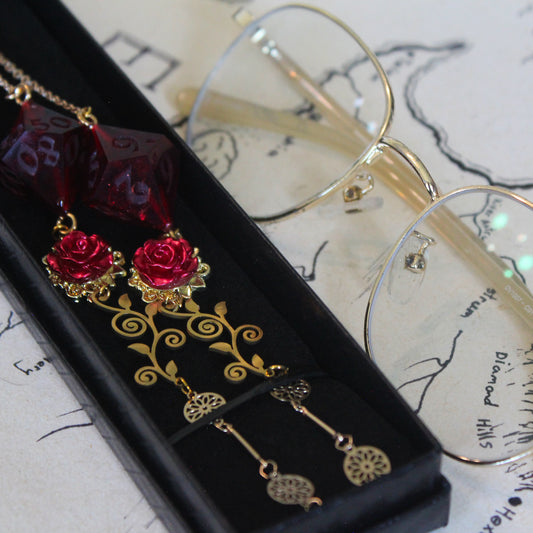 Crimson Embers Glasses Chain with Dice