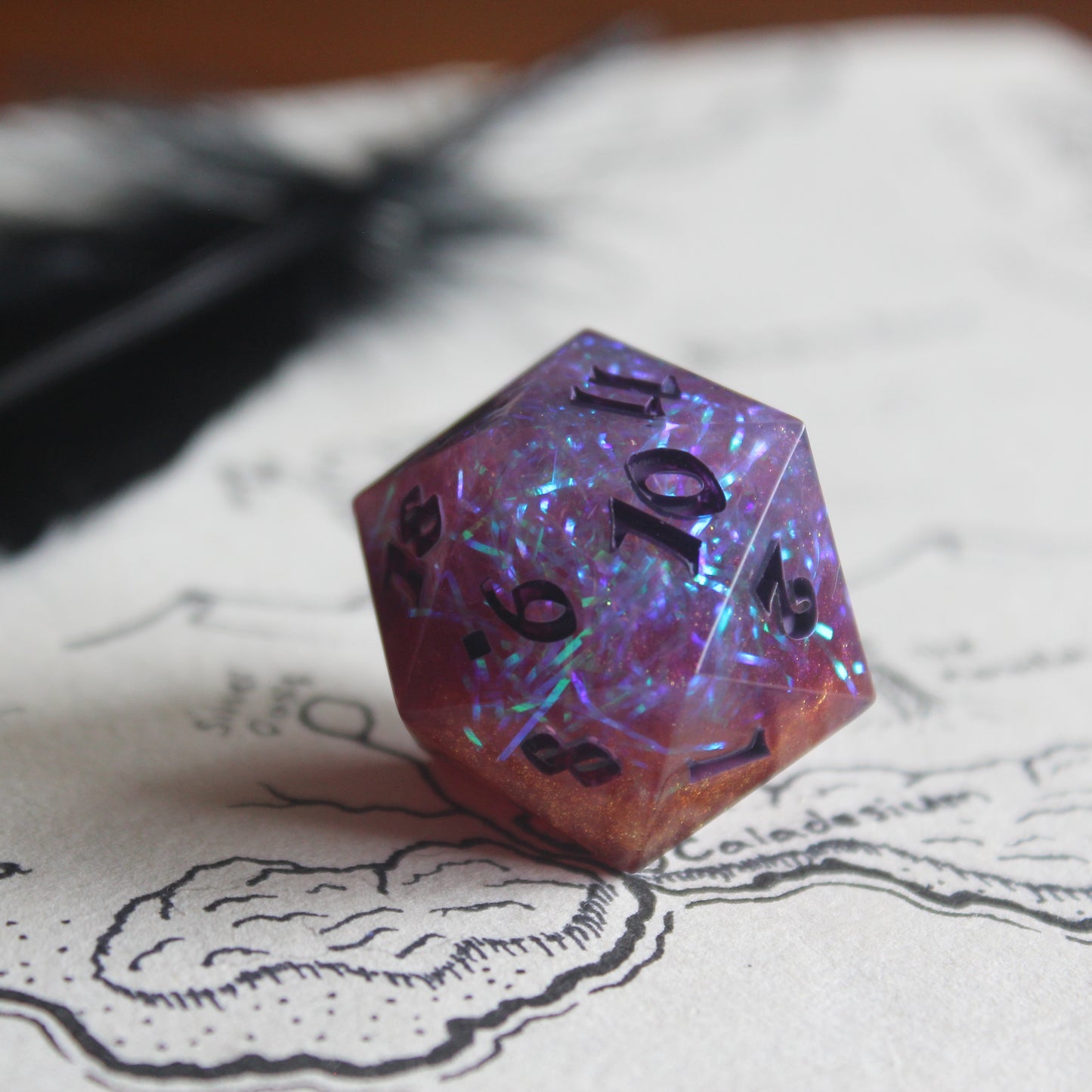 Purple & Red Streamer Spindown D20 Dice