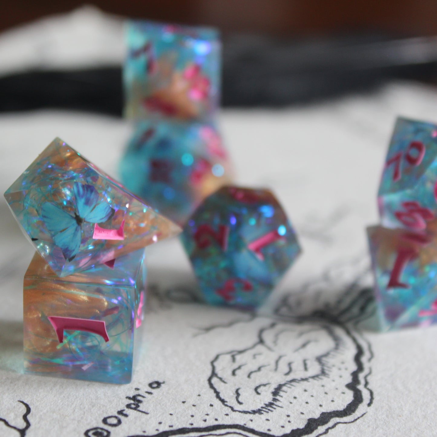 Butterfly Garden 7-Piece Polyhedral Dice Set