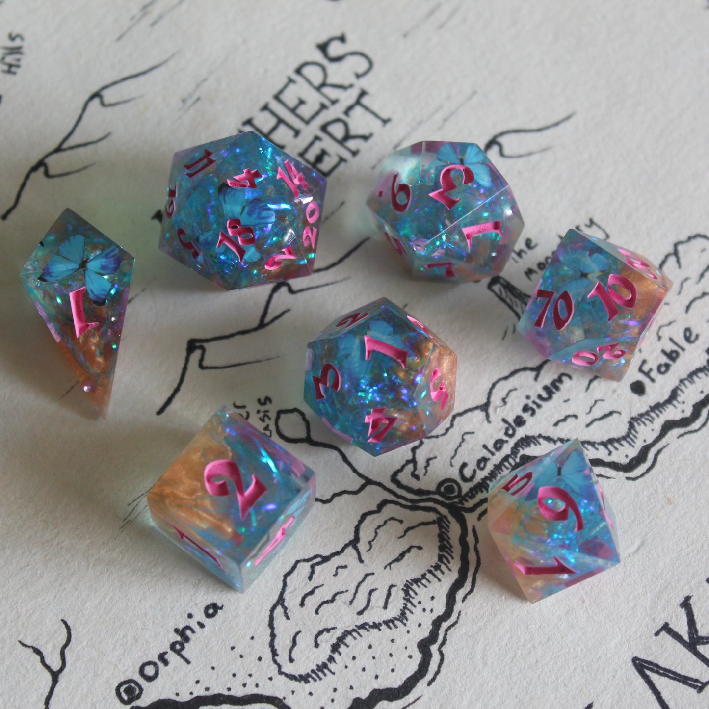 Butterfly Garden 7-Piece Polyhedral Dice Set