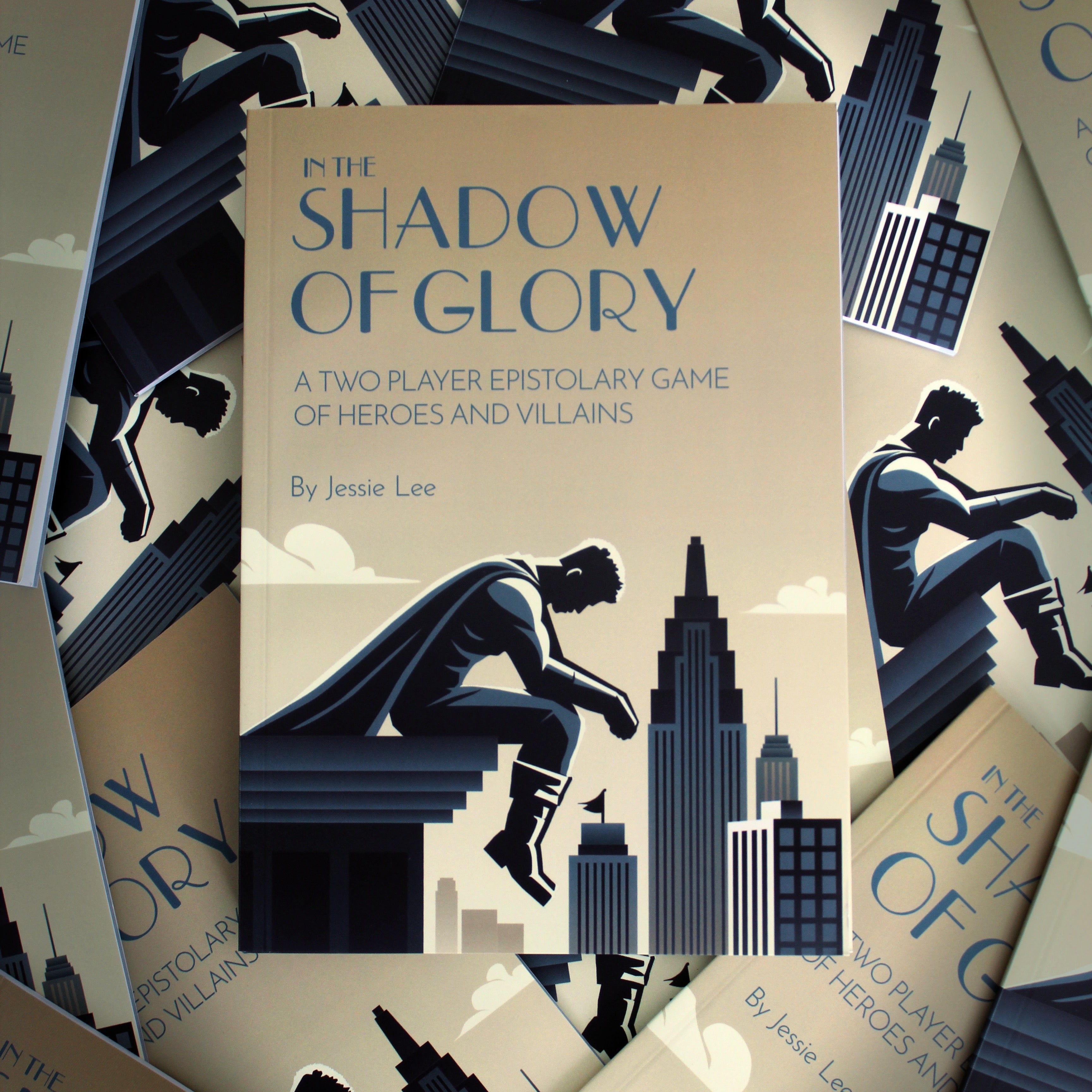 Book cover of 'In the Shadow of Glory' with cityscape design and silhouette figures.