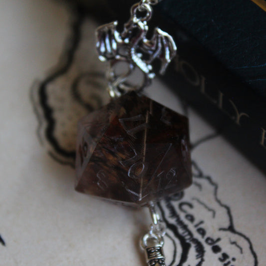 Enchanted Feather Metal Bookmark with Dice