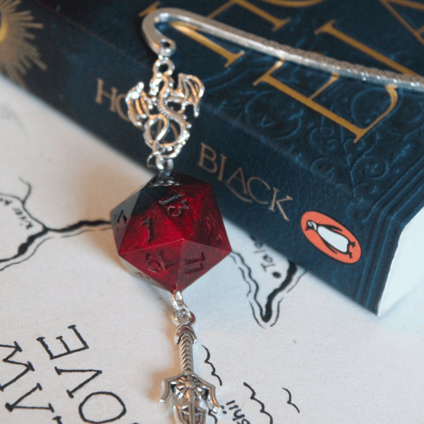 Midnight Roses Metal Bookmark with Dice