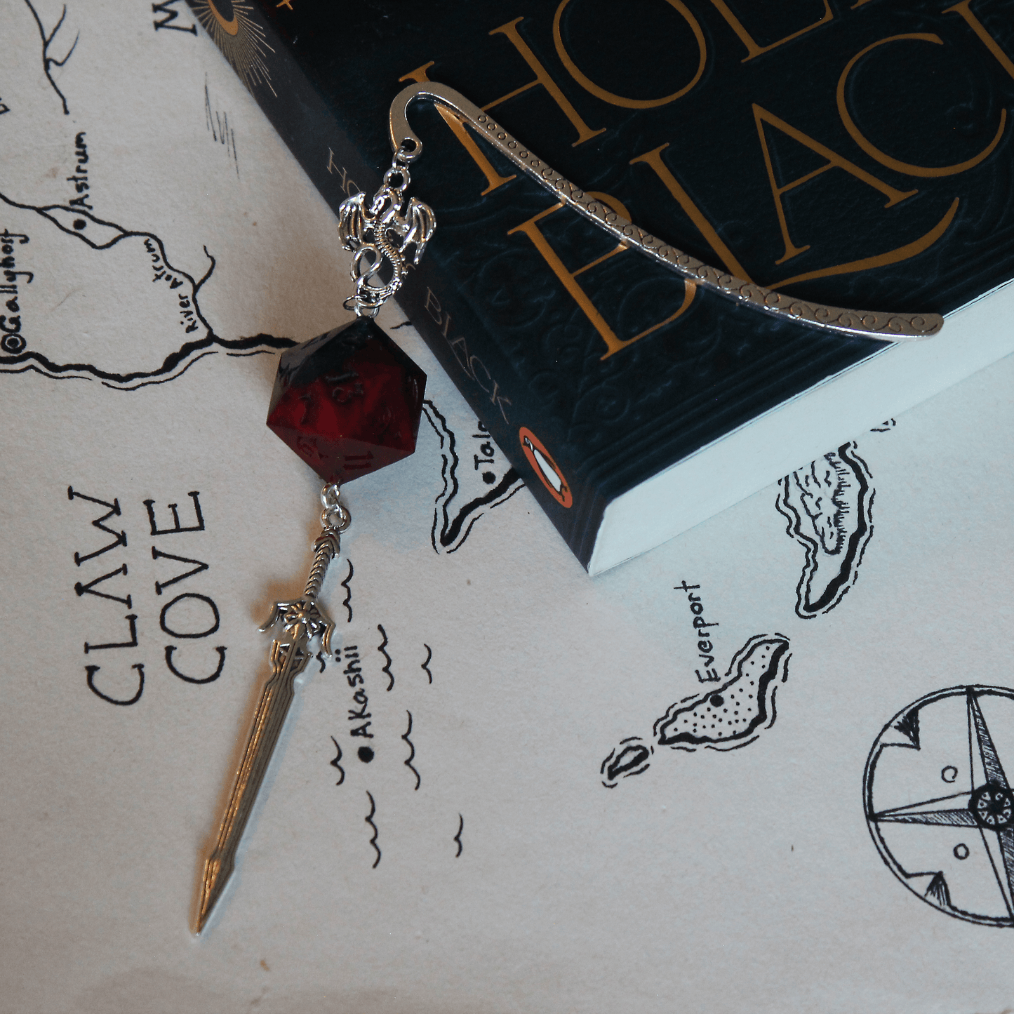 Midnight Roses Metal Bookmark with Dice