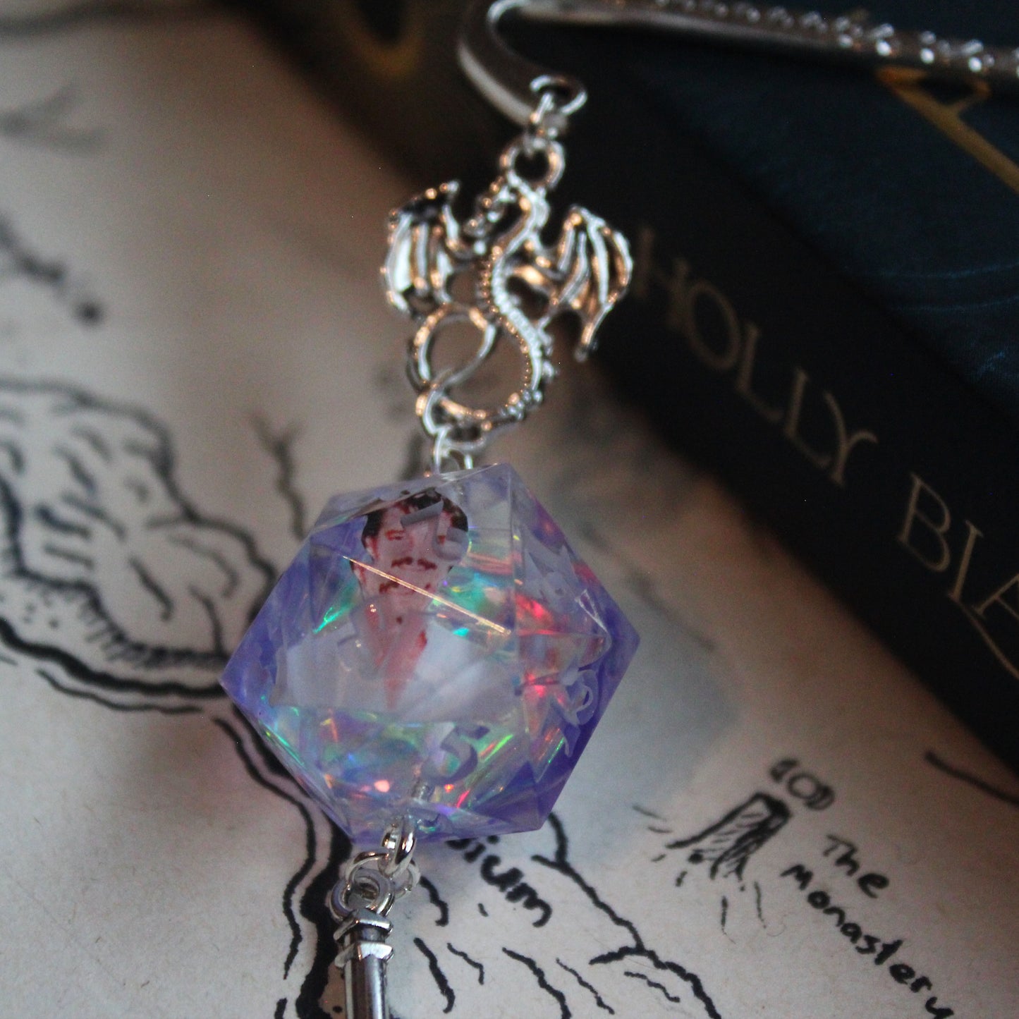 Pedro Pascal in Lilac Purple Metal Bookmark with Dice