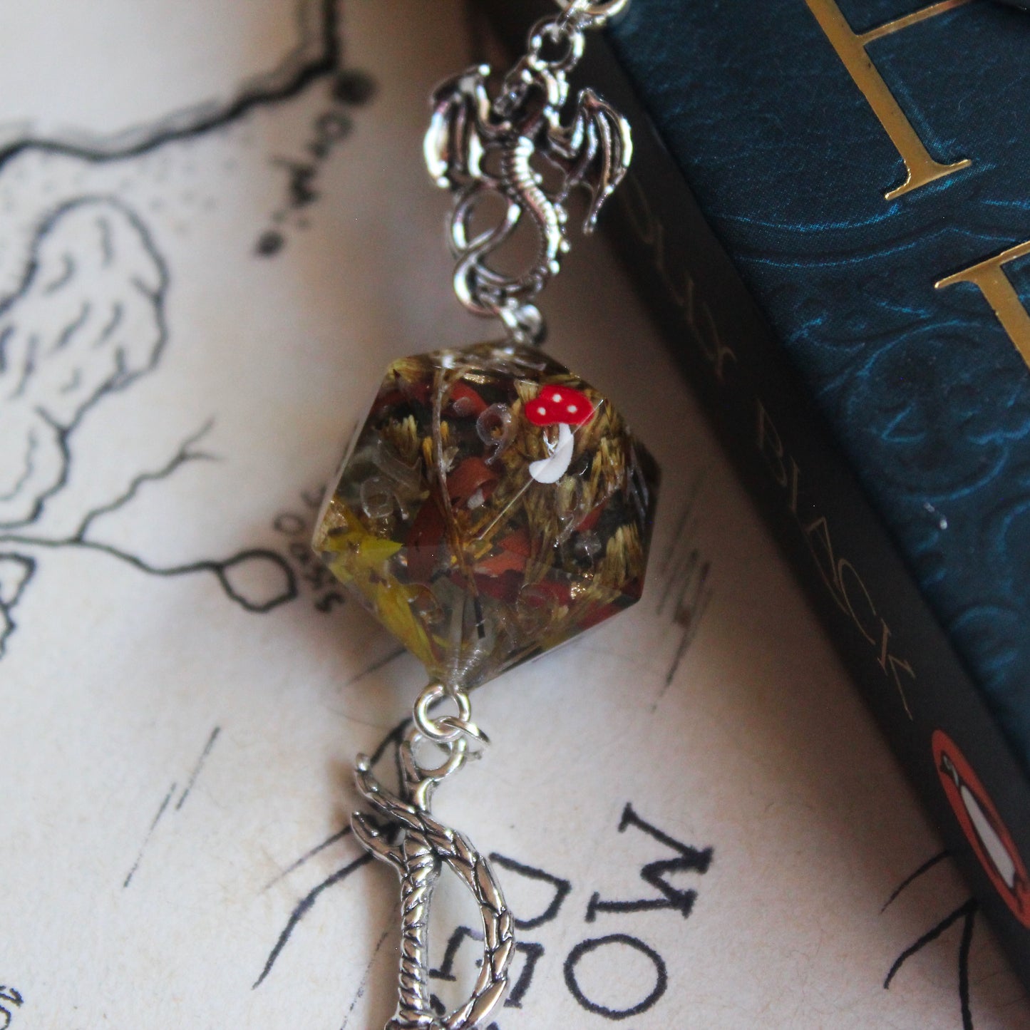 Mr Mushroom Metal Bookmark with Dice