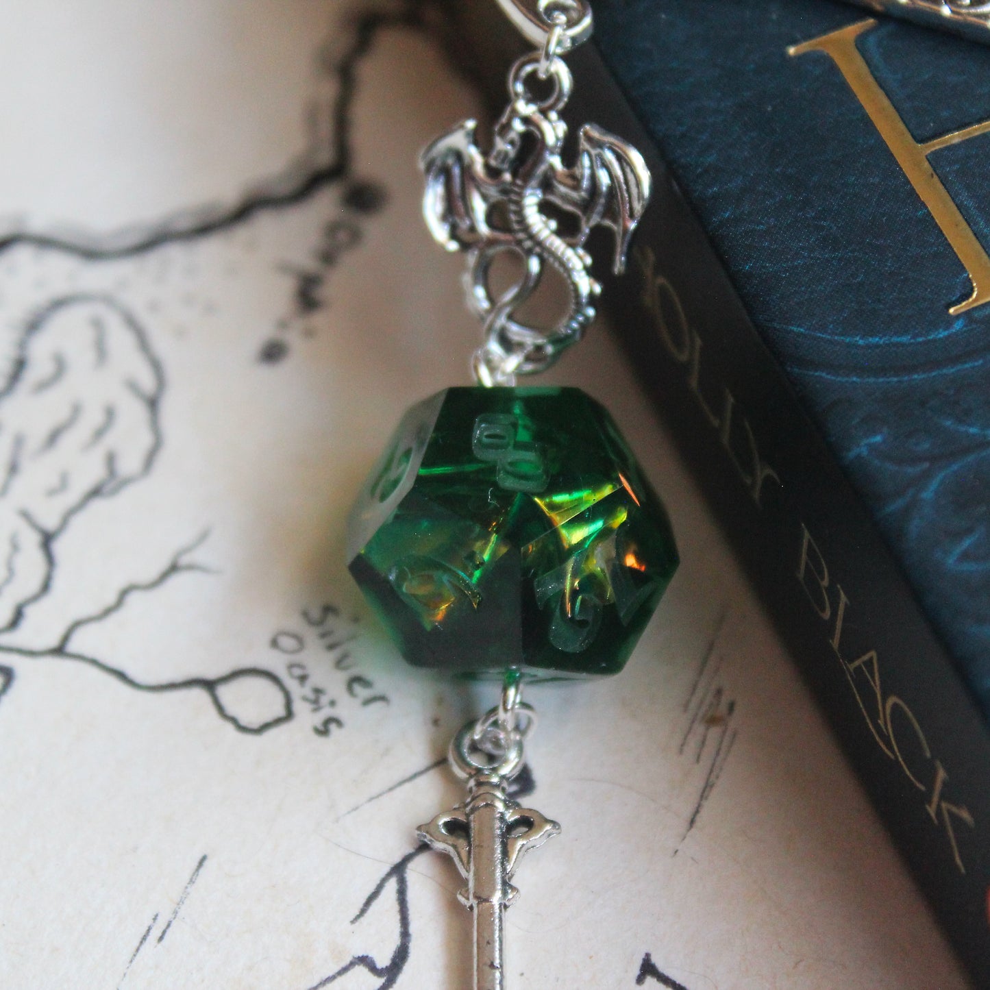 Emerald-Green Angel Metal Bookmark with Dice
