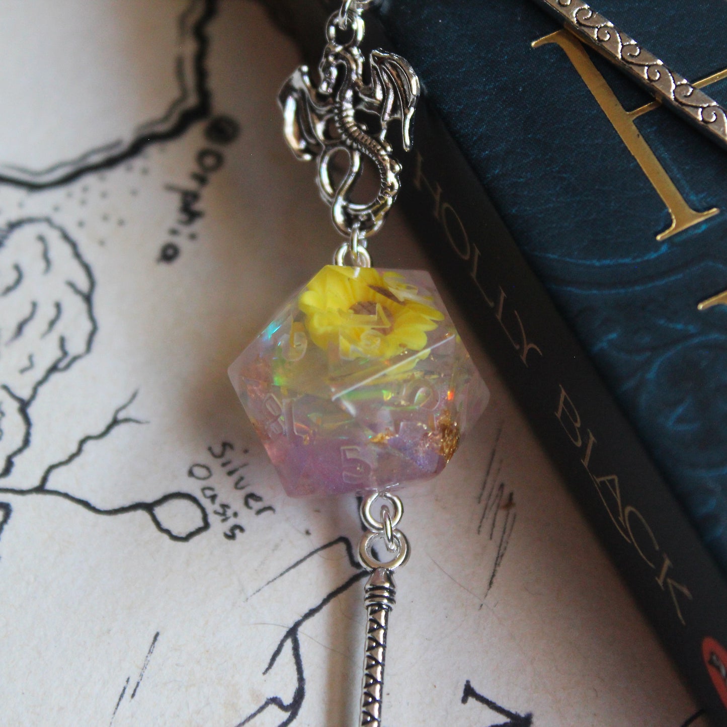 Solar Sunflower Metal Bookmark with Dice