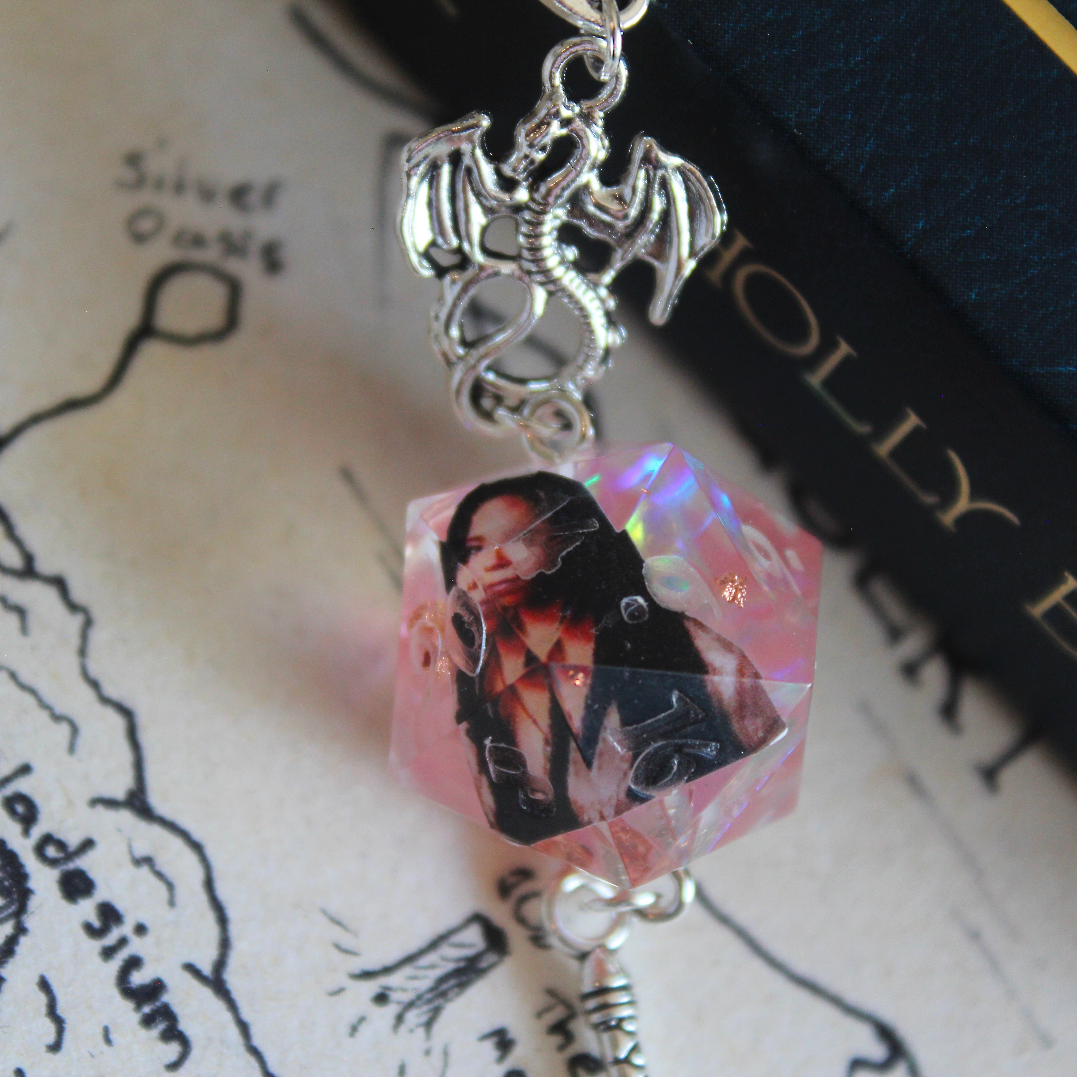Aabria Iyengar in Pink Metal Bookmark with Dice