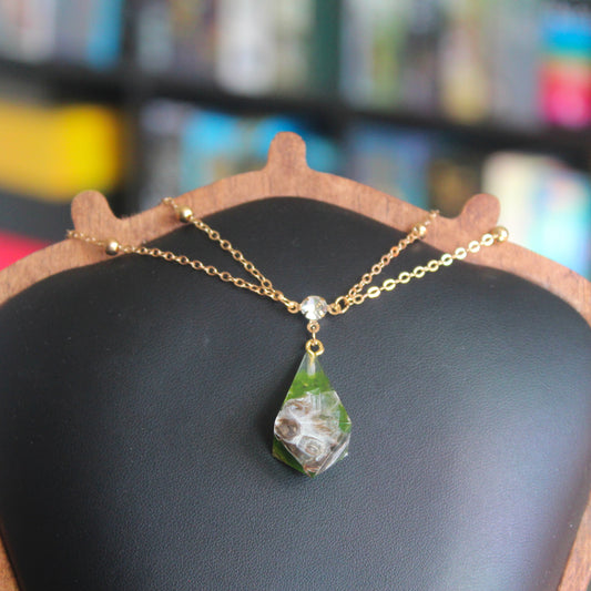 Real Snake Skin & Moss Dice Necklace