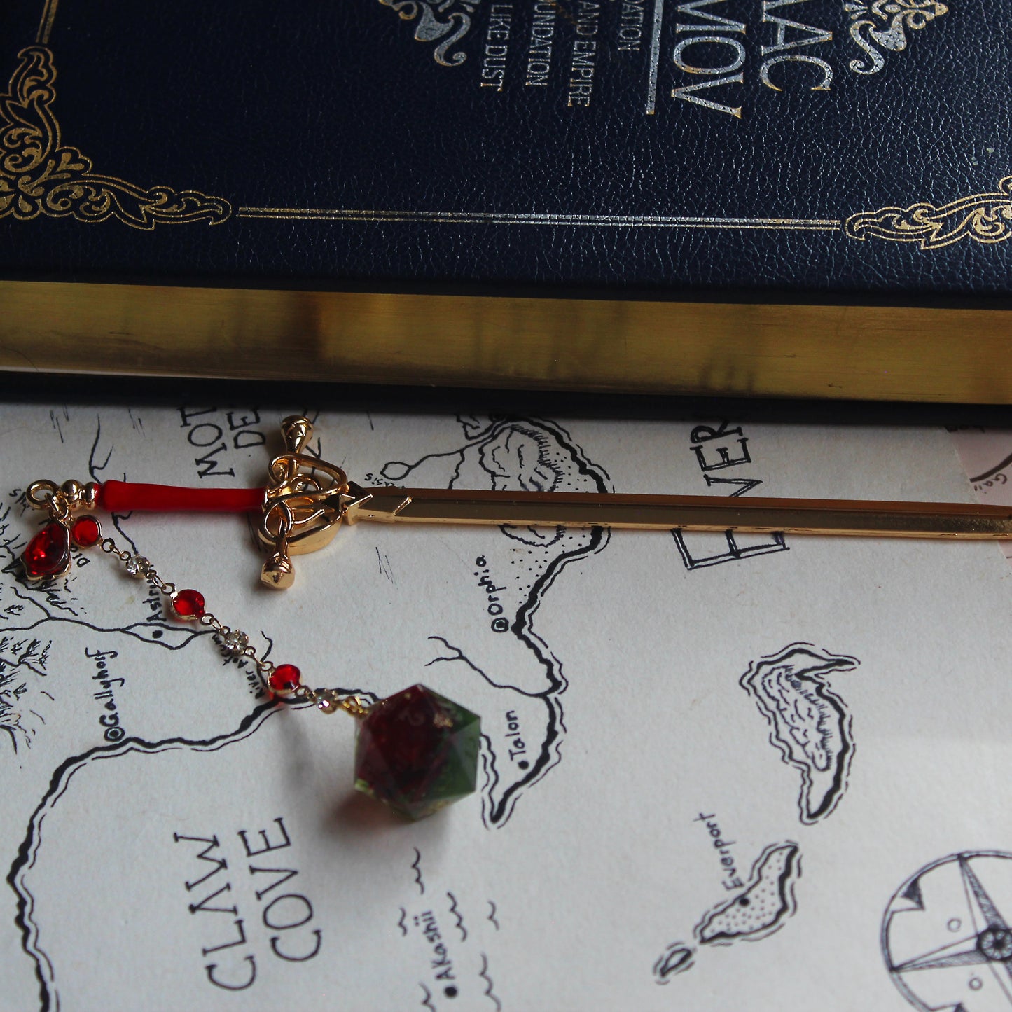 Red Rose & Moss Hair Sword with Dice