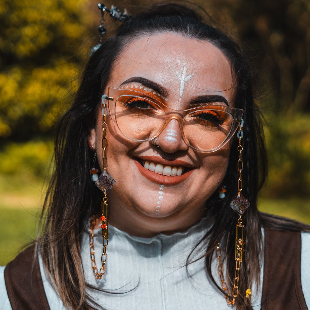 Homegrown Florals and Fungi Glasses Chain with Dice