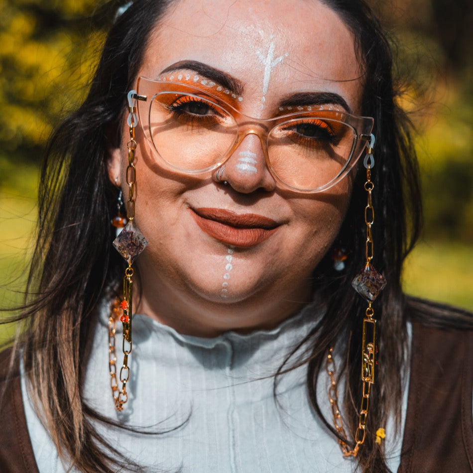 Homegrown Florals and Fungi Glasses Chain with Dice