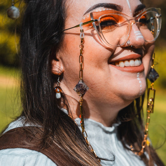 Homegrown Florals and Fungi Glasses Chain with Dice