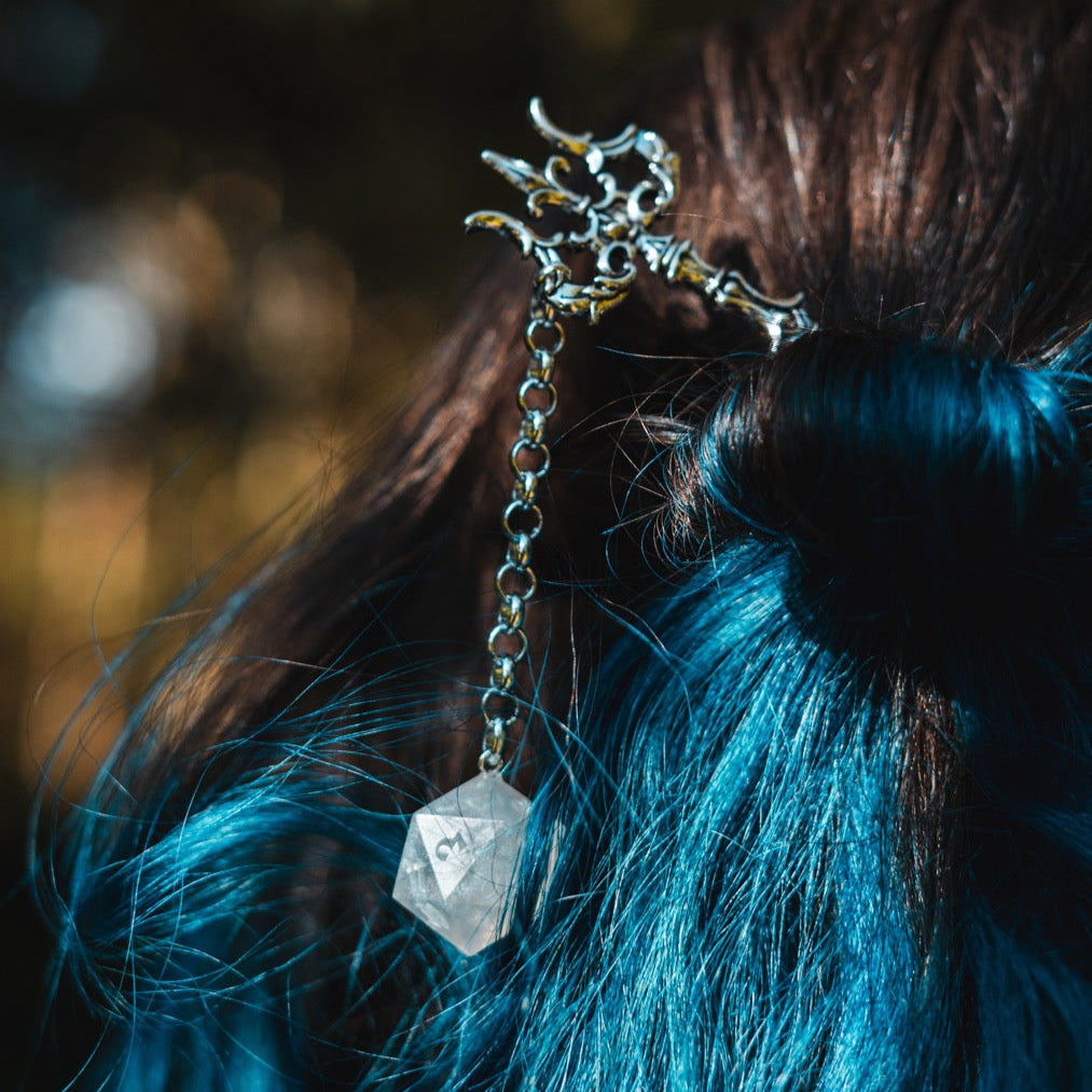 Gold Moon & Stars Hair Trident with Dice