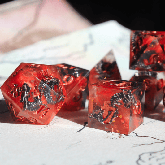 Silver Dragon of the Blood-Orange Moon 7-Piece Dice Set