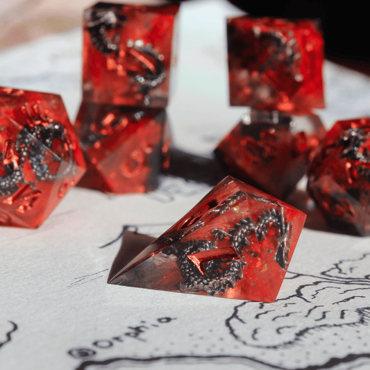 Silver Dragon of the Blood-Orange Moon 7-Piece Dice Set