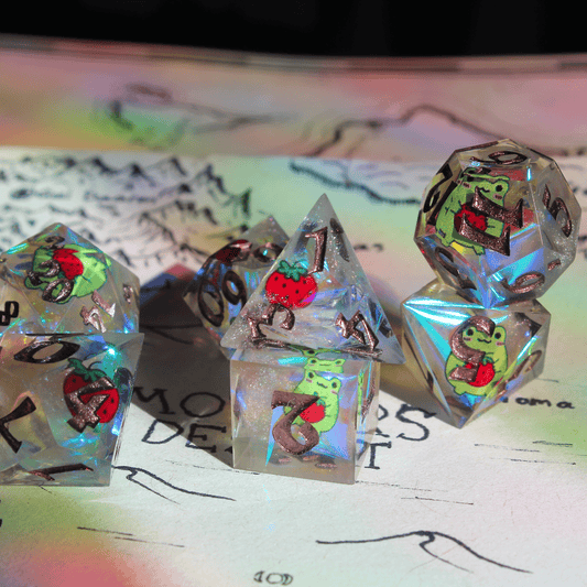 Frog Friends with Strawberries 7-Piece Dice Set