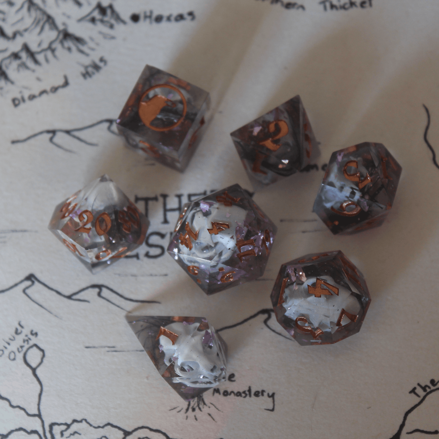 Haunted Cat Skull 7-Piece Dice Set