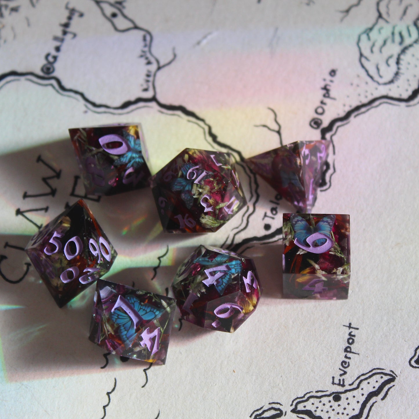 Magical Butterfly & Flower Meadow 7-Piece Dice Set