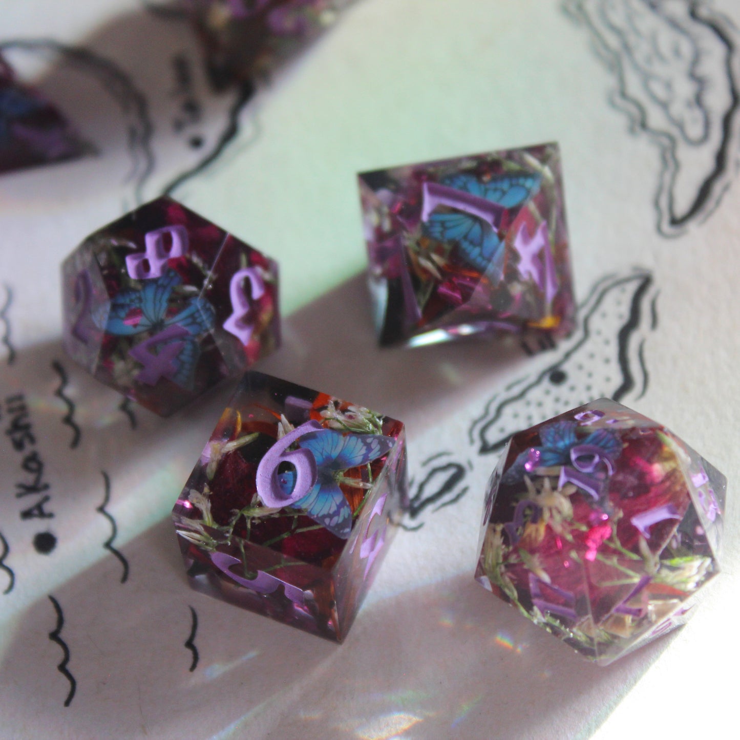 Magical Butterfly & Flower Meadow 7-Piece Dice Set